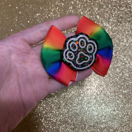 Paw print rainbow hair clip