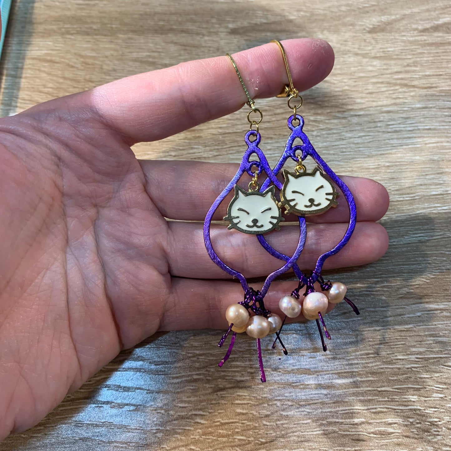 Purple cat earrings