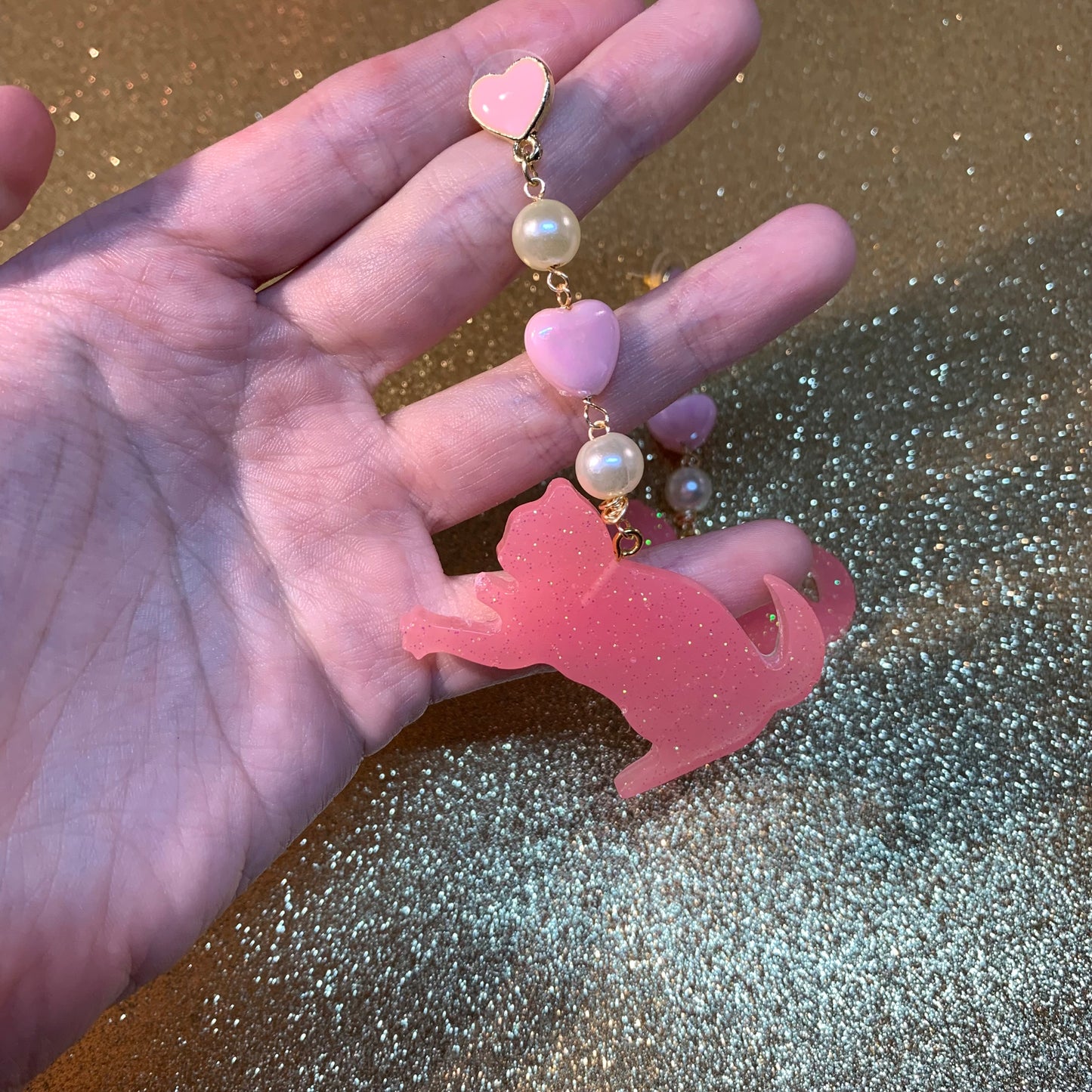 pink cat earrings