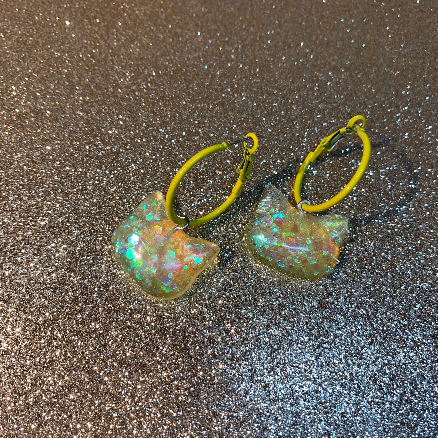 Yellow kitty earrings