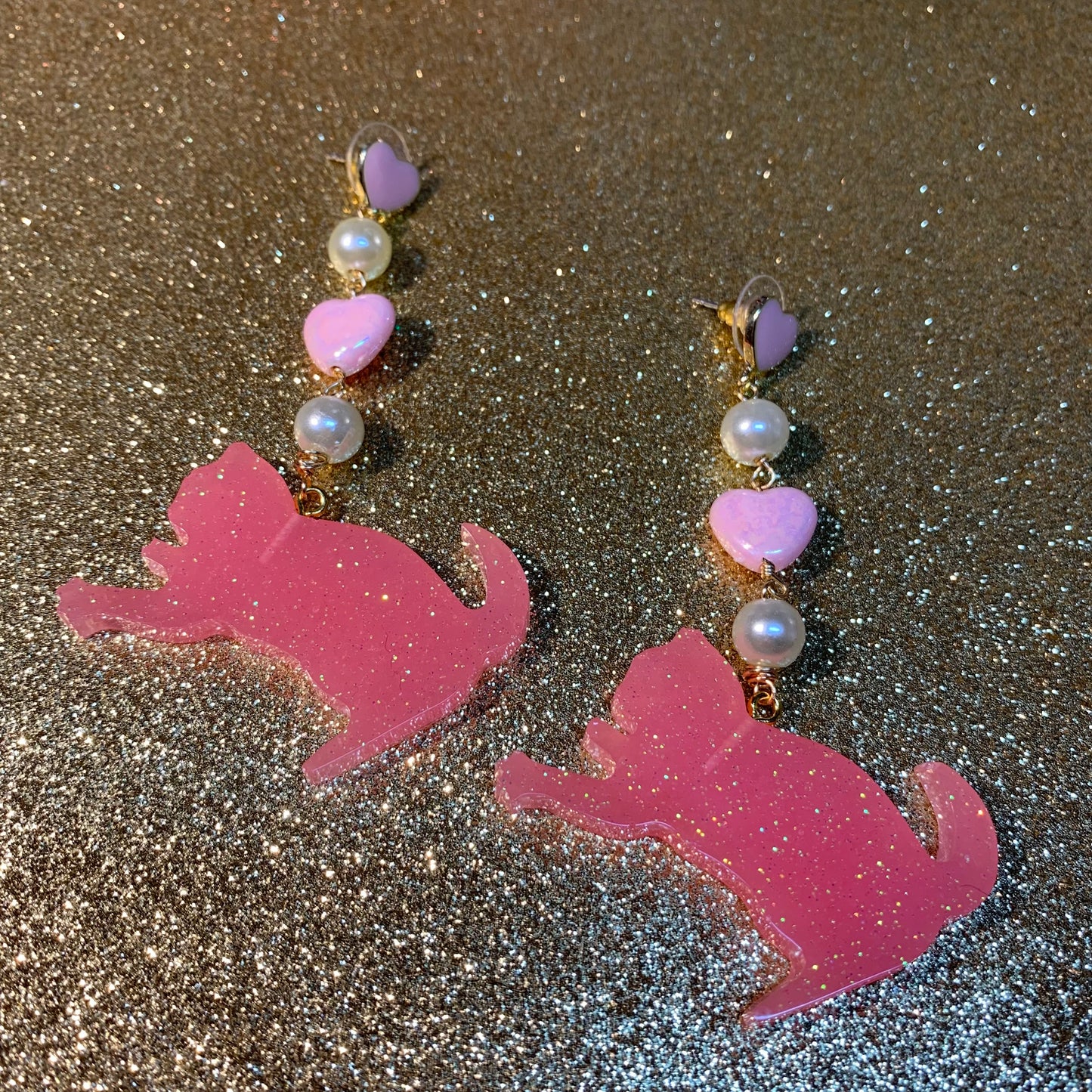 pink cat earrings