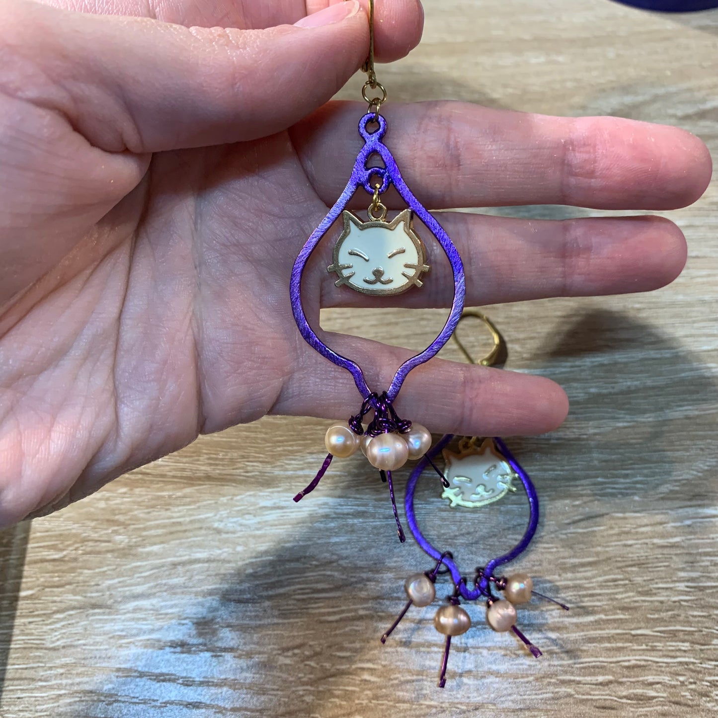 Purple cat earrings