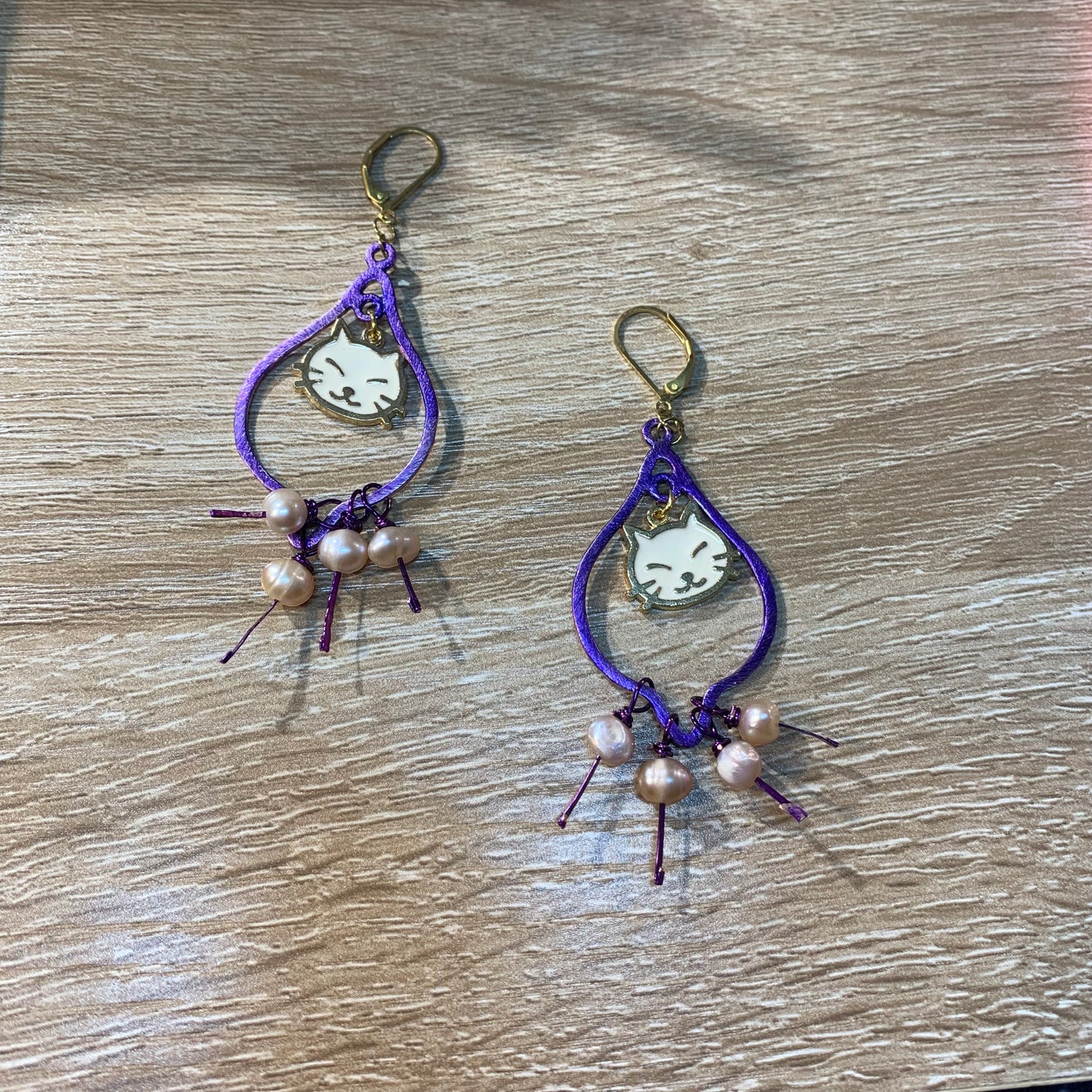 Purple cat earrings