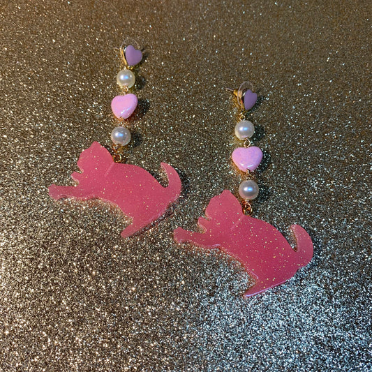 pink cat earrings