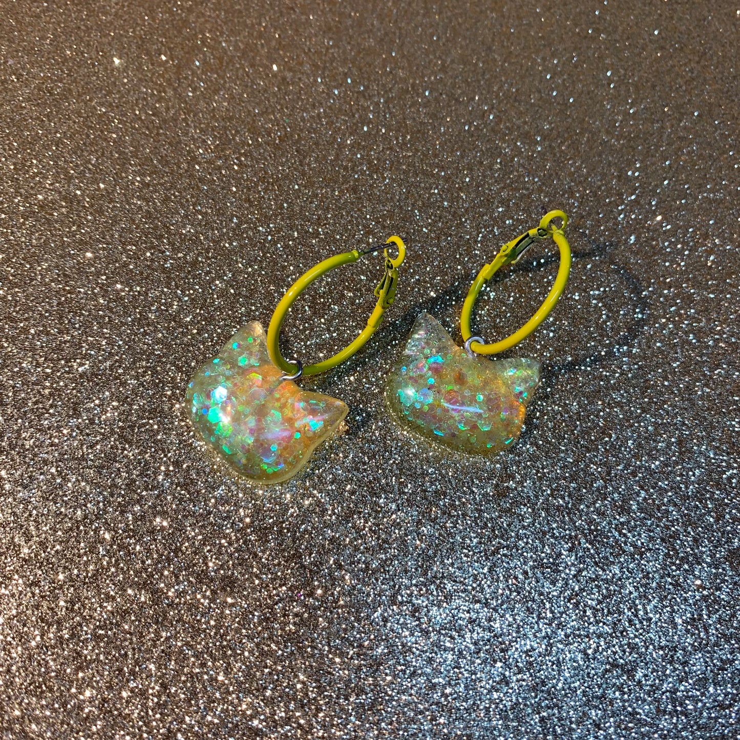 Yellow kitty earrings