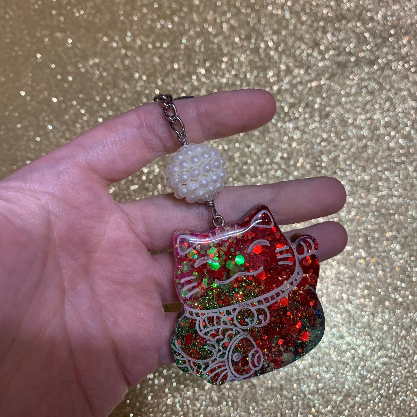 Christmas kitty keychain