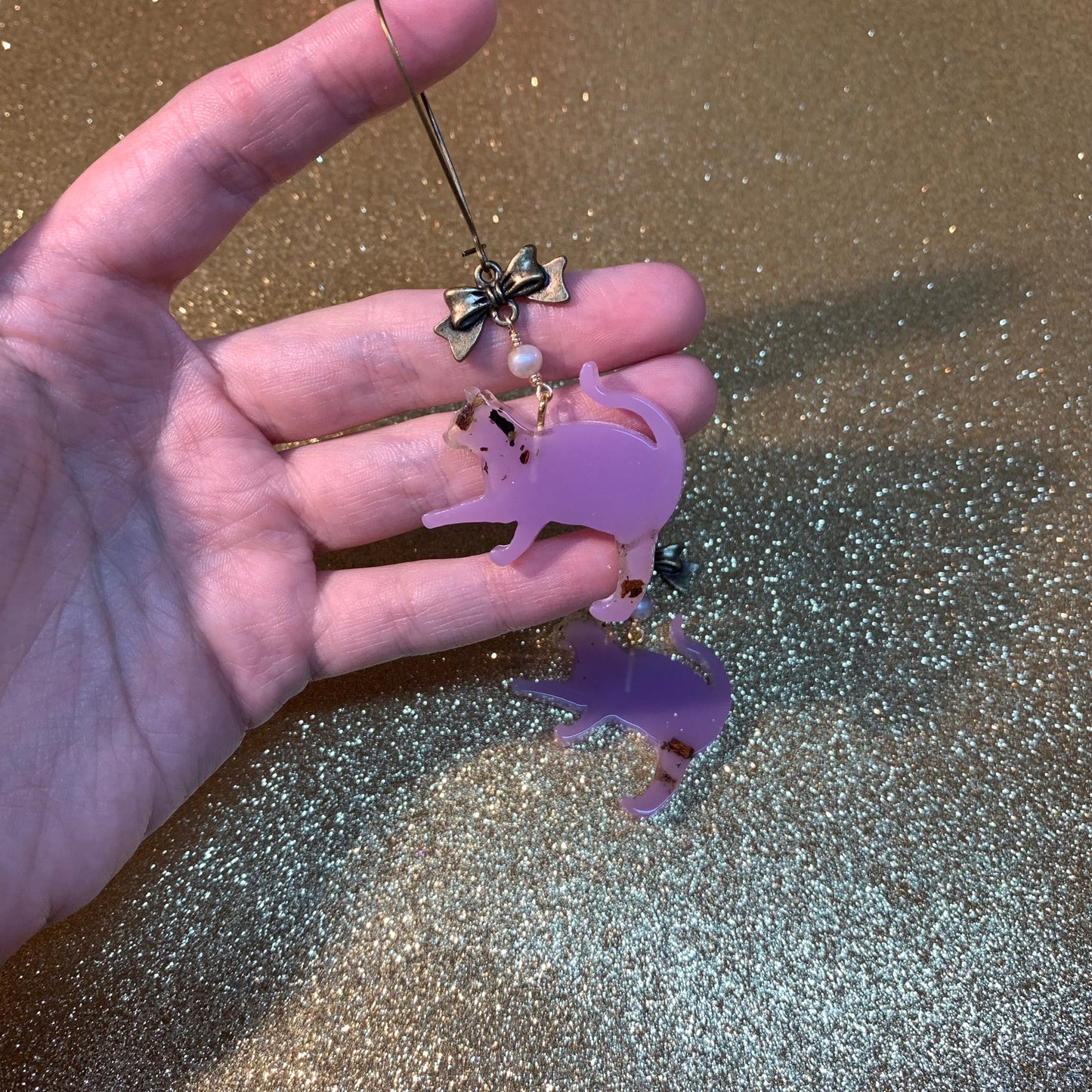 Purple tea cat earrings