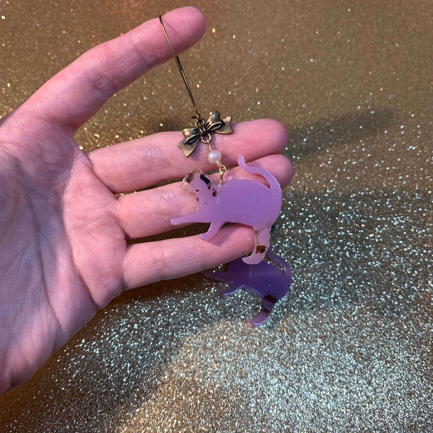 Purple tea cat earrings