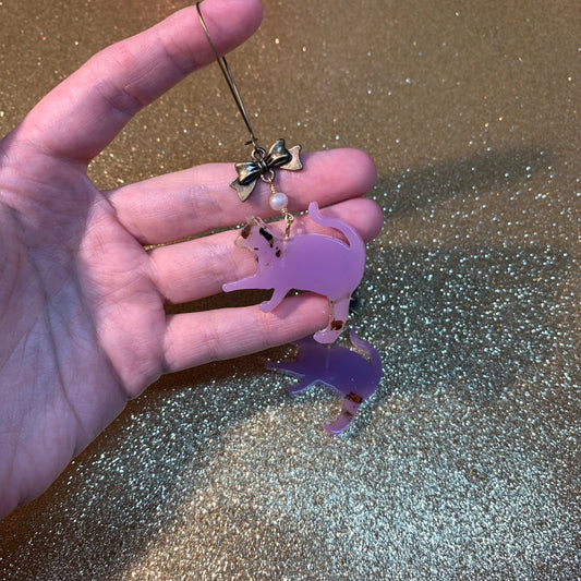 Purple tea cat earrings