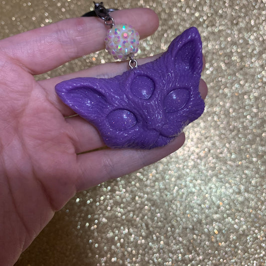 Three eye purple kitty keychain