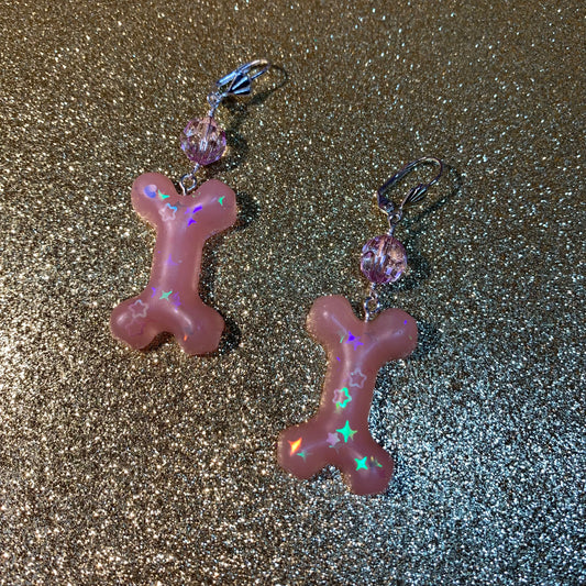 Pink dog bone earring