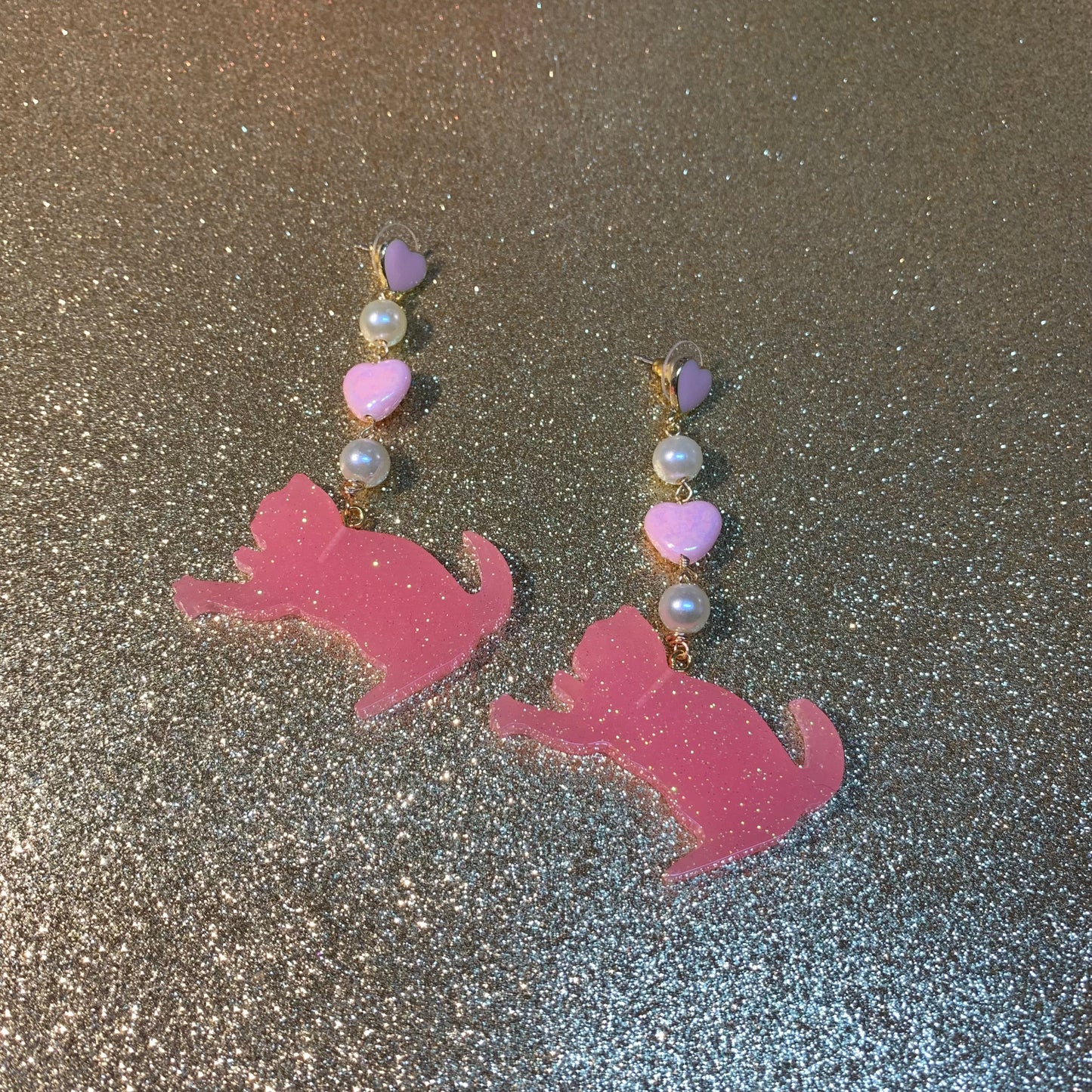 pink cat earrings