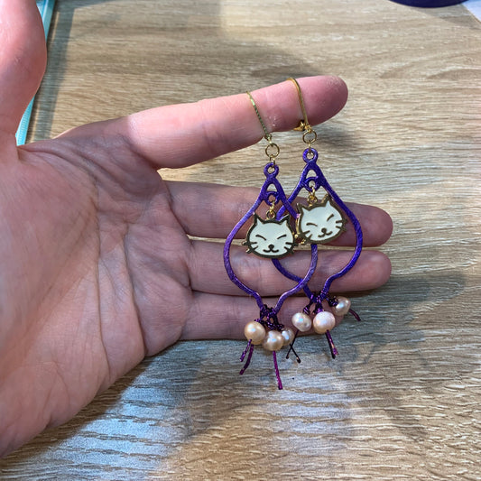 Purple cat earrings