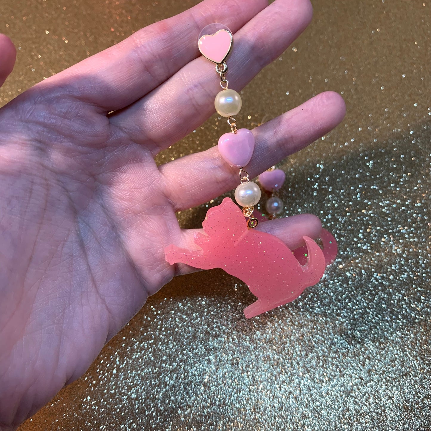 pink cat earrings